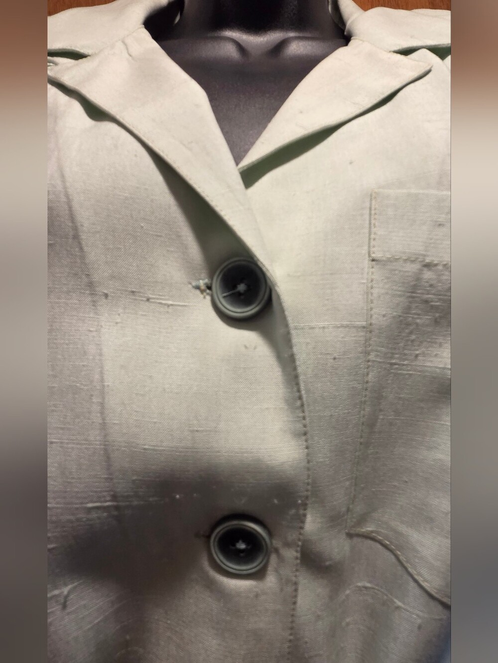 Button-Front Mint Vintage Handmade Silk/linen Midi Dress w/Self-Tie Waist Sz8/M - Picture 5 of 6